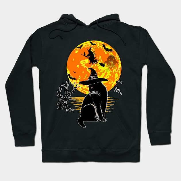 Halloween Cat and Ghosts and Witch Hoodie by UranusArts